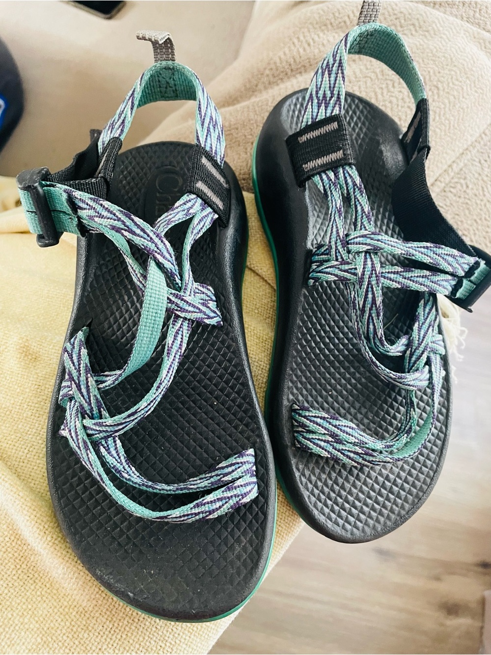 Chaco Kids Black Sandals with Teal and Purple Straps